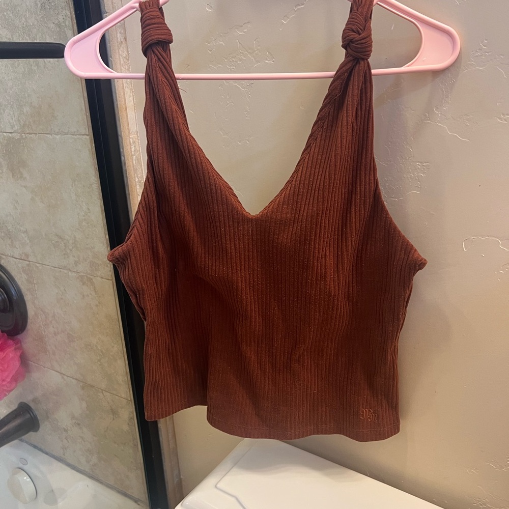 Miss Me Brown Ribbed Camisole Top